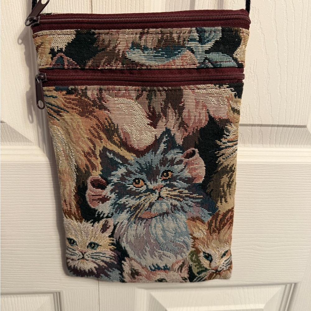 Cat Tapestry Crossbody Bag Purse - Picture 2 of 6